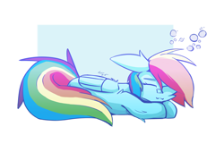 Size: 4340x2955 | Tagged: safe, artist:toxinagraphica, rainbow dash, pegasus, pony, g4, cheek fluff, cute, ear fluff, female, fluffy, mare, multicolored hair, simple background, sleeping, solo, wings