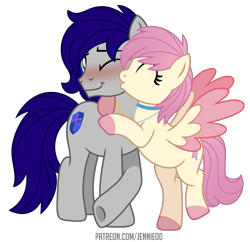Size: 6000x5802 | Tagged: safe, artist:jennieoo, oc, oc:gentle star, oc:maverick, earth pony, pegasus, pony, blushing, cheek kiss, duo, friends, gift art, hearts and hooves day, holiday, kissing, patreon, patreon reward, show accurate, simple background, spread wings, transparent background, valentine, valentine's day, vector, wings