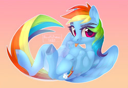 Size: 4861x3367 | Tagged: safe, artist:eiirine, rainbow dash, pegasus, pony, g4, bust, eyelashes, female, gradient background, looking at you, mare, portrait, solo, tongue out, wings