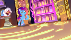 Size: 3072x1727 | Tagged: safe, screencap, misty brightdawn, pony, unicorn, g5, misty-rious new room, my little pony: tell your tale, spoiler:g5, spoiler:my little pony: tell your tale, spoiler:tyts02e05, book, cute, female, mare, mistybetes, rebirth misty, smiling, solo
