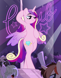 Size: 3000x3854 | Tagged: safe, alternate version, artist:ghostpikachu, princess cadance, alicorn, pony, semi-anthro, g4, base used, bedroom eyes, bipedal, club, dancing, high res, horn, lidded eyes, party, pole, pole dancing, seductive, seductive look, seductive pose, sexy, solo focus, spotlight, stripper pole, stupid sexy princess cadance, wings