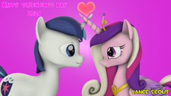 Size: 1920x1080 | Tagged: safe, artist:lancescout, princess cadance, shining armor, alicorn, pony, unicorn, g4, 3d, canon ship, crossed horns, duo, duo male and female, female, floating heart, happy valentines day, heart, horn, horns are touching, looking at each other, looking at someone, male, mare, ship:shiningcadance, shipping, source filmmaker, stallion, straight, true love, watermark
