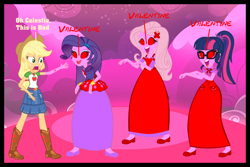 Size: 3000x2000 | Tagged: safe, artist:cartoonmasterv3, applejack, fluttershy, rarity, sci-twi, twilight sparkle, human, undead, zombie, equestria girls, g4, clothes, dress, holiday, humanized, infected, long dress, long skirt, skirt, valentine, valentine's day