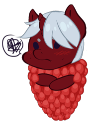 Size: 1021x1297 | Tagged: safe, artist:aisuroma, oc, oc only, oc:phossy, food pony, pony, unicorn, annoyed, food, ponified, raspberry (food), simple background, solo, transparent background