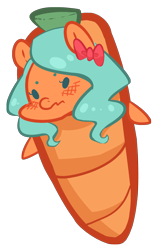 Size: 1048x1675 | Tagged: safe, artist:aisuroma, oc, oc only, oc:aisuroma, food pony, pony, bow, carrot, food, hair bow, ponified, simple background, solo, transparent background, wavy mouth