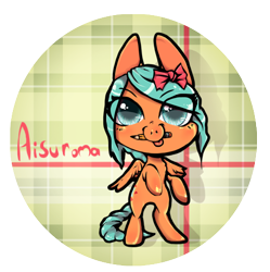 Size: 460x462 | Tagged: safe, artist:arkay9, artist:buizel149, oc, oc only, oc:aisuroma, pegasus, pony, :p, bipedal, bow, chibi, eye clipping through hair, hair bow, looking at you, pencil, pencil in mouth, solo, tongue out