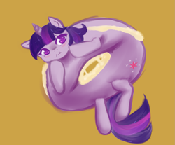 Size: 1947x1616 | Tagged: safe, artist:aisuroma, twilight sparkle, food pony, pony, unicorn, g4, bagel, blushing, bread, food, ponified, simple background, solo, wavy mouth