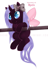 Size: 900x1360 | Tagged: safe, artist:aisuroma, oc, oc only, original species, pony, bow, hair bow, perching, simple background, solo, transparent background