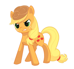 Size: 1024x957 | Tagged: safe, artist:aisuroma, applejack, earth pony, pony, g4, applejack's hat, cowboy hat, female, gritted teeth, hat, mare, simple background, solo, standing, teeth, transparent background