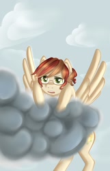 Size: 900x1399 | Tagged: safe, artist:aisuroma, oc, oc only, pegasus, pony, cloud, frustrated, glasses, solo, stormcloud