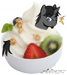 Size: 1280x1428 | Tagged: safe, artist:aisuroma, oc, oc only, food pony, pony, unicorn, analysis bronies, food, ponified, simple background, solo, white background, yogurt