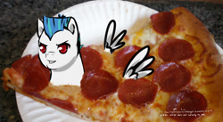 Size: 1280x699 | Tagged: safe, artist:aisuroma, oc, oc only, oc:saberspark, food pony, pegasus, pony, analysis bronies, food, pizza, ponified, solo