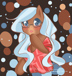 Size: 1252x1315 | Tagged: safe, artist:aisuroma, oc, oc only, oc:any pony, earth pony, pony, bipedal, clothes, glasses, lipstick, rule 63, solo