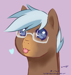 Size: 1024x1089 | Tagged: safe, artist:aisuroma, oc, oc only, oc:any pony, earth pony, pony, :p, bust, colored pupils, glasses, heart, portrait, simple background, solo, tongue out