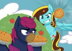 Size: 3507x2480 | Tagged: safe, artist:aisuroma, oc, oc only, oc:buc brony, oc:ilovekimpossiblealot, earth pony, pegasus, pony, food, food fight, glasses, high res, pie