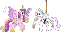 Size: 3072x1618 | Tagged: safe, artist:supahdonarudo, fleur-de-lis, princess cadance, alicorn, unicorn, series:fleurbuary, g4, arrow, bow (weapon), fake wings, flying, heart arrow, holding, rope, simple background, transparent background