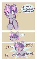 Size: 1204x1920 | Tagged: safe, artist:aisuroma, oc, oc only, oc:digibrony, pony, unicorn, angry, cigarette, hilarious in hindsight, solo, speech bubble
