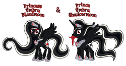 Size: 7260x3810 | Tagged: safe, anonymous artist, oc, oc only, oc:prince umbra shadowmoon, oc:princess umbra bloodmoon, alicorn, pony, g4, absurd resolution, alicorn amulet, alicorn oc, beard, braid, braided beard, braided goatee, brother, brother and sister, concave belly, crown, ethereal mane, ethereal tail, eyebrows, eyelashes, facial hair, family, female, gem, goatee, happy, hoof shoes, horn, jewelry, long horn, long mane, long tail, looking, looking at you, male, mare, moustache, name, offspring, parent:oc:crown prince zenith sunshine, parent:oc:crown princess perigee moonshine, parents:oc:crown princest, physique difference, prince, princess, product of incest, regalia, royalty, show accurate, siblings, simple background, sister, slender, spread wings, stallion, standing, tail, text, thin, transparent background, twins, vector, wall of tags, wings