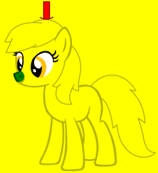 Size: 853x937 | Tagged: safe, artist:saramanda101, artist:spitfirethepegasusfan39, earth pony, pony, g4, adult blank flank, base used, blank flank, clothes, green nose, hat, male, mr. men, mr. men little miss, mr. skinny, ponified, simple background, solo, stallion, yellow background