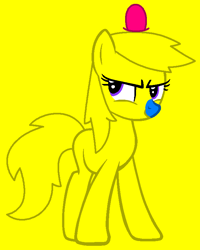 Size: 625x780 | Tagged: safe, artist:kingbases, artist:spitfirethepegasusfan39, earth pony, pony, g4, adult blank flank, base used, blank flank, blue nose, clothes, hat, male, mischief, mischievous, mr. men, mr. men little miss, mr. mischief, narrowed eyes, ponified, simple background, solo, stallion, yellow background