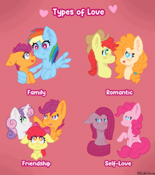 Size: 1067x1200 | Tagged: safe, artist:bubblegooey, apple bloom, bright mac, pear butter, pinkie pie, rainbow dash, scootaloo, sweetie belle, earth pony, pegasus, pony, unicorn, g4, :d, :p, ^^, adorabloom, animated, blushing, bow, brightabetes, chest fluff, clothes, cowboy hat, crying, cute, cutealoo, cuteamena, cutie mark crusaders, cutie mark cuties, dashabetes, diapinkes, diasweetes, duo, duo female, duo male and female, ear fluff, excited, eyes closed, female, filly, floating heart, floppy ears, foal, freckles, gif, hair bow, happy, hat, heart, heart eyes, holiday, hoof fluff, horn, hug, kiss on the lips, kissing, looking at each other, looking at someone, looking up, love, male, mare, multicolored hair, music notes, open mouth, open smile, pearabetes, pink background, pinkamena diane pie, rainbow hair, raised hoof, reassurance, sad, scootalove, self paradox, self ponidox, ship:brightbutter, shipping, sibling love, siblings, signature, simple background, singing, sisters, sitting, smiling, smiling at each other, spread wings, straight, teeth, text, tongue out, trio, trio female, valentine's day, wingding eyes, winghug, wings