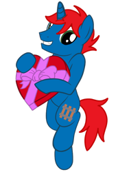 Size: 1536x2048 | Tagged: safe, artist:ry-bluepony1, oc, oc only, oc:train track, g4, box of chocolates, holiday, male, simple background, smiling, solo, stallion, transparent background, valentine's day