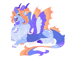 Size: 4200x3300 | Tagged: safe, artist:gigason, oc, oc only, oc:trendsetter, draconequus, cloven hooves, coat markings, colored claws, colored wings, dappled, draconequus oc, facial markings, fangs, gradient hooves, gradient horn, gradient legs, gradient mane, gradient tail, horn, hybrid wings, interspecies offspring, leg fluff, lying down, magical threesome spawn, male, multicolored wings, multiple parents, obtrusive watermark, offspring, open mouth, open smile, parent:discord, parent:princess luna, parent:sassy saddles, prone, simple background, smiling, snip (coat marking), solo, sparkly mane, sparkly tail, sparkly wings, spread wings, tail, transparent background, watermark, wings
