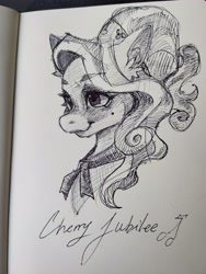 Size: 3072x4080 | Tagged: safe, artist:tendocake, cherry jubilee, earth pony, pony, g4, bust, ear fluff, female, mare, monochrome, traditional art