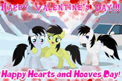 Size: 5714x3817 | Tagged: safe, artist:creedyboy124, oc, oc only, oc:chloe park, oc:sadie park, oc:shane park, pegasus, pony, g4, blushing, car, female, hearts and hooves day, holiday, kicking, lesbian, male, mare, shipping, stallion, valentine's day