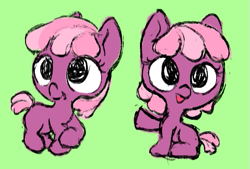 Size: 509x344 | Tagged: safe, artist:sewnshutik, cheerilee, earth pony, pony, g4, blank flank, female, filly, filly cheerilee, foal, green background, happy, simple background, solo