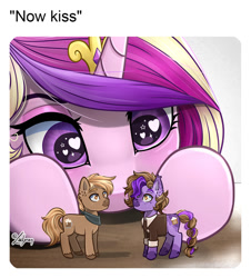 Size: 1024x1134 | Tagged: safe, artist:lailyren, princess cadance, oc, earth pony, pony, g4, heart, heart eyes, now kiss, shipper on deck, toy, wingding eyes