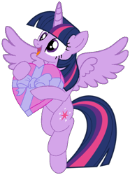 Size: 524x705 | Tagged: safe, artist:noi kincade, twilight sparkle, alicorn, pony, g4, box of chocolates, cute, female, happy, hearts and hooves day, holiday, mare, simple background, solo, spread wings, transparent background, twiabetes, twilight sparkle (alicorn), valentine's day, wings