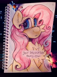 Size: 3024x4032 | Tagged: safe, artist:yumkandie, fluttershy, rainbow dash, pegasus, pony, g4, blushing, cheek fluff, eyebrows, eyebrows visible through hair, female, figurine, heart, heart eyes, jewelry, lesbian, pencil drawing, ship:flutterdash, shipping, solo focus, traditional art, wingding eyes, wings