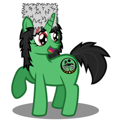 Size: 1000x1000 | Tagged: safe, artist:hach, oc, oc only, oc:terek flow, pony, unicorn, .svg available, :d, chechen republic of ichkeria, chechnya, female, hat, looking back, mare, nation ponies, open mouth, open smile, papakha, ponified, raised hoof, simple background, smiling, solo, svg, transparent background, vector