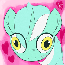 Size: 2048x2048 | Tagged: safe, artist:fly over, lyra heartstrings, pony, unicorn, g4, blushing, emoji, female, heart, mare, meme, solo