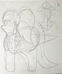 Size: 2815x3348 | Tagged: safe, artist:acid flask, oc, oc only, oc:silver streak, pegasus, chest fluff, collar, ear piercing, earring, female, happy, jewelry, large butt, large wings, letter, long hair, long tail, looking offscreen, mare, piercing, ponytail, sketch, solo, tail, traditional art, wings