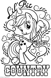 Size: 1974x2988 | Tagged: safe, earth pony, pony, g4, official, black and white, coloring page, country applejack, crayola, female, grayscale, heart, lasso, lineart, mare, monochrome, rope, scan, solo, stock vector, text