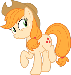 Size: 1805x1920 | Tagged: safe, artist:cloudy glow, edit, editor:jaredking779, vector edit, applejack, pear butter, earth pony, pony, g4, cowboy hat, female, freckles, hat, mare, palette swap, raised hoof, recolor, simple background, smiling, solo, stetson, transparent background, vector