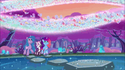 Size: 1920x1080 | Tagged: safe, screencap, izzy moonbow, misty brightdawn, violette rainbow, breezie, pony, unicorn, g5, my little pony: tell your tale, swirlpool starlight, spoiler:g5, spoiler:my little pony: tell your tale, spoiler:tyts02e06, animated, crystal, female, filly, foal, forest, magic, mare, nature, rebirth misty, sound, tree, webm