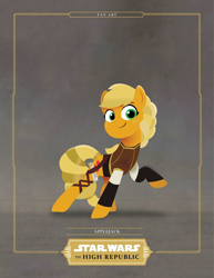 Size: 2552x3300 | Tagged: safe, artist:prixy05, applejack, earth pony, pony, g4, female, gray background, jedi, lightsaber, lineless, mare, simple background, solo, star wars, star wars: the high republic, weapon