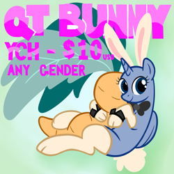 Size: 5000x5000 | Tagged: safe, artist:wtfponytime, alicorn, pony, bald, bowtie, bunny ears, bunny suit, bunny tail, clothes, commission, cuddling, cuffs (clothes), easter, featureless pony, female, gradient background, holiday, mare, plushie, show accurate, simple background, sitting, socks, solo, spring, tail, your character here