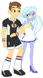 Size: 306x551 | Tagged: safe, artist:xebck, edit, vector edit, sugarcoat, teddy t. touchdown, equestria girls, g4, my little pony equestria girls: friendship games, alternate hairstyle, alternate universe, bare shoulders, clothes, crack shipping, duo, duo male and female, female, glasses, good side, high heels, long socks, male, pigtails, ship:teddycoat, shipping, shoes, shorts, simple background, skirt, sleeveless, sports shorts, straight, transparent background, twintails, vector, wristband