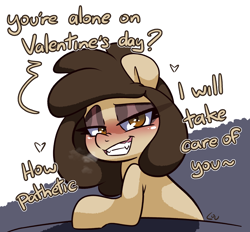 Size: 2368x2200 | Tagged: safe, artist:lou, oc, oc only, oc:louvely, pony, blushing, female, holiday, looking at you, mare, solo, talking to viewer, teeth, valentine's day