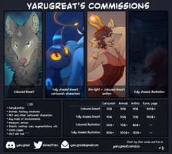 Size: 3500x3150 | Tagged: safe, artist:yarugreat, trixie, oc, gazelle, umbreon, werewolf, wolf, anthro, advertisement, bust, commission, commission info, commission open, complex background, description is relevant, duo, full body, lineart, pokémon, portrait, price list, price sheet, prices, solo, text