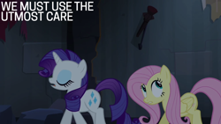 Size: 1920x1080 | Tagged: safe, edit, edited screencap, editor:quoterific, screencap, fluttershy, rarity, pegasus, pony, unicorn, castle mane-ia, g4, season 4, castle of the royal pony sisters, female, horn, mare