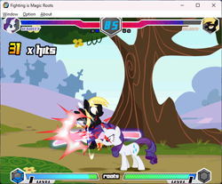 Size: 642x532 | Tagged: artist needed, safe, derpy hooves, rarity, fighting is magic, fighting is magic - roots, g4, country road, fan game, game screencap, palette swap, ponyville, recolor