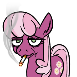 Size: 406x406 | Tagged: safe, artist:jargon scott, edit, cheerilee, earth pony, g4, bags under eyes, cheerilee is not amused, cigarette, female, frown, mare, mouth hold, simple background, smoking, solo, unamused, white background