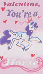 Size: 739x1270 | Tagged: safe, artist:yaspup9000, rarity, pony, g4, cloven hooves, crown, eyes closed, female, heart, holiday, jewelry, leonine tail, mare, regalia, smiling, solo, tail, valentine's day, valentine's day card