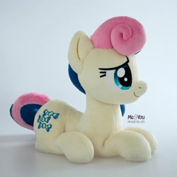 Size: 1600x1601 | Tagged: safe, artist:meplushyou, bon bon, sweetie drops, earth pony, pony, g4, female, irl, lying down, photo, plushie, simple background, solo, white background