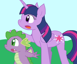 Size: 998x822 | Tagged: safe, artist:cmara, spike, twilight sparkle, alicorn, dragon, pony, g4, female, male, twilight sparkle (alicorn), winged spike, wings